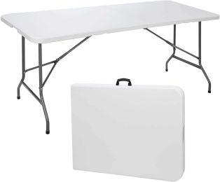 Folding Utility Table 6ft Fold-in-Half Portable Plastic Picnic Party Dining Camp Table, White
