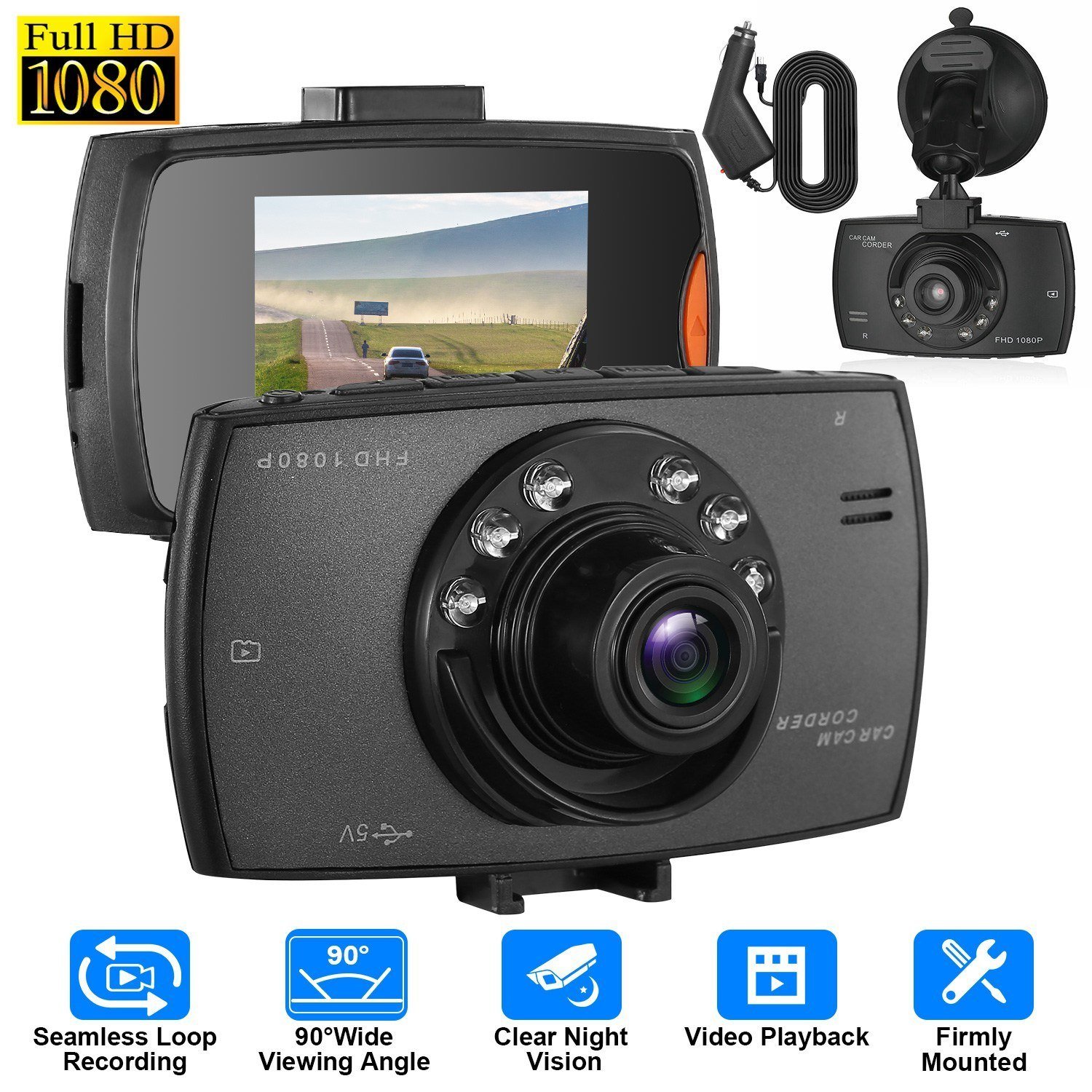 1080P Car DVR Camera Dash Cam Camcorder 90 Degree Angle Loop Recording Night Vison 1080P Car DVR Camera Dash Cam Camcorder 90 Degree Angle Loop Recording Night Vison
