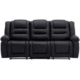 Home Theater Seating Manual Recliner with Center Console; PU Leather Reclining Sofa for Living Room; Black