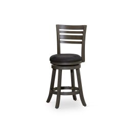 24" Counter Height Slat Back Swivel Stool; Weathered Gray Finish; Charcoal Fabric Seat