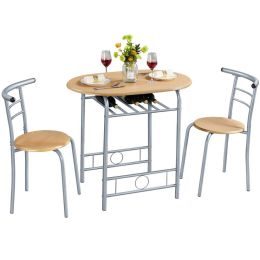 Set of 3 Round Dining Tables with Storage Racks (Color: Natural)