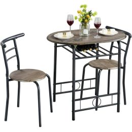 Set of 3 Round Dining Tables with Storage Racks (Color: Light Brown)