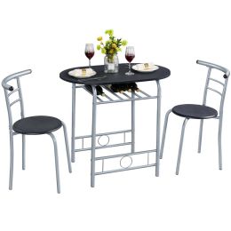 Set of 3 Round Dining Tables with Storage Racks (Color: Black)